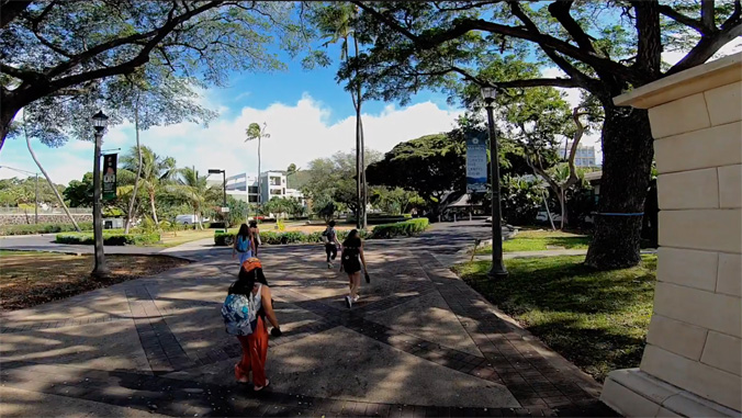 Students walking on U H Manoa campus